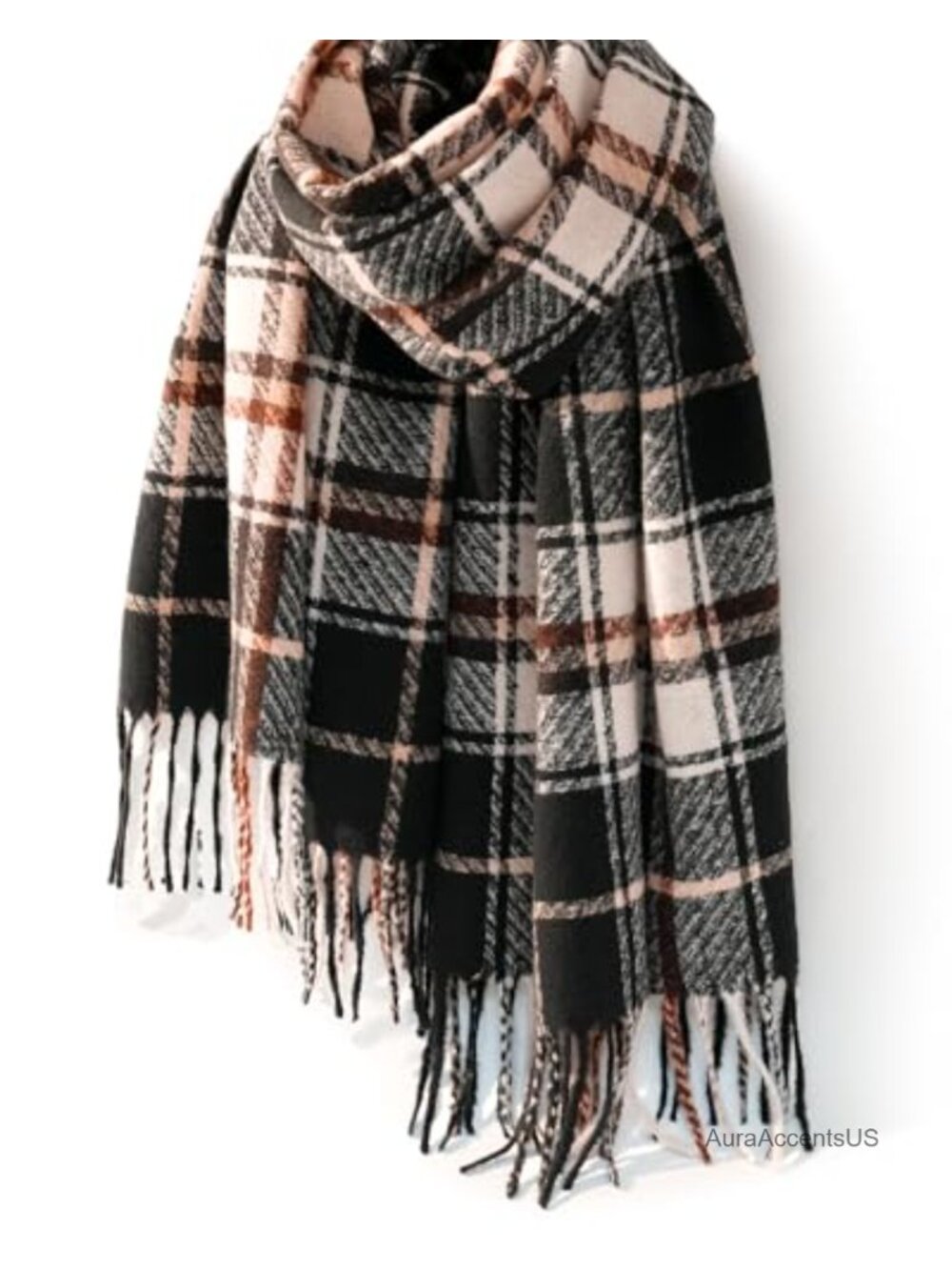 Oversized Plaid Winter Scarf Shawl Wrap Tassel Fringe Soft Warm Pashmina Women